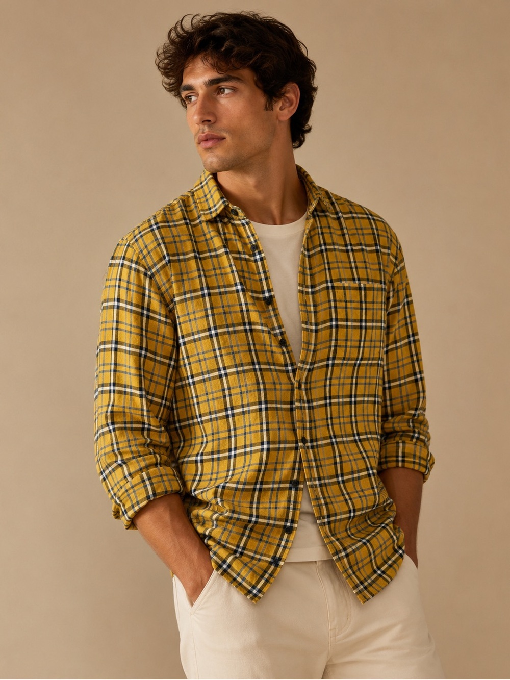 Croft & Barrow Yellow Plaid Button Down Flannel Shirt Men's Large